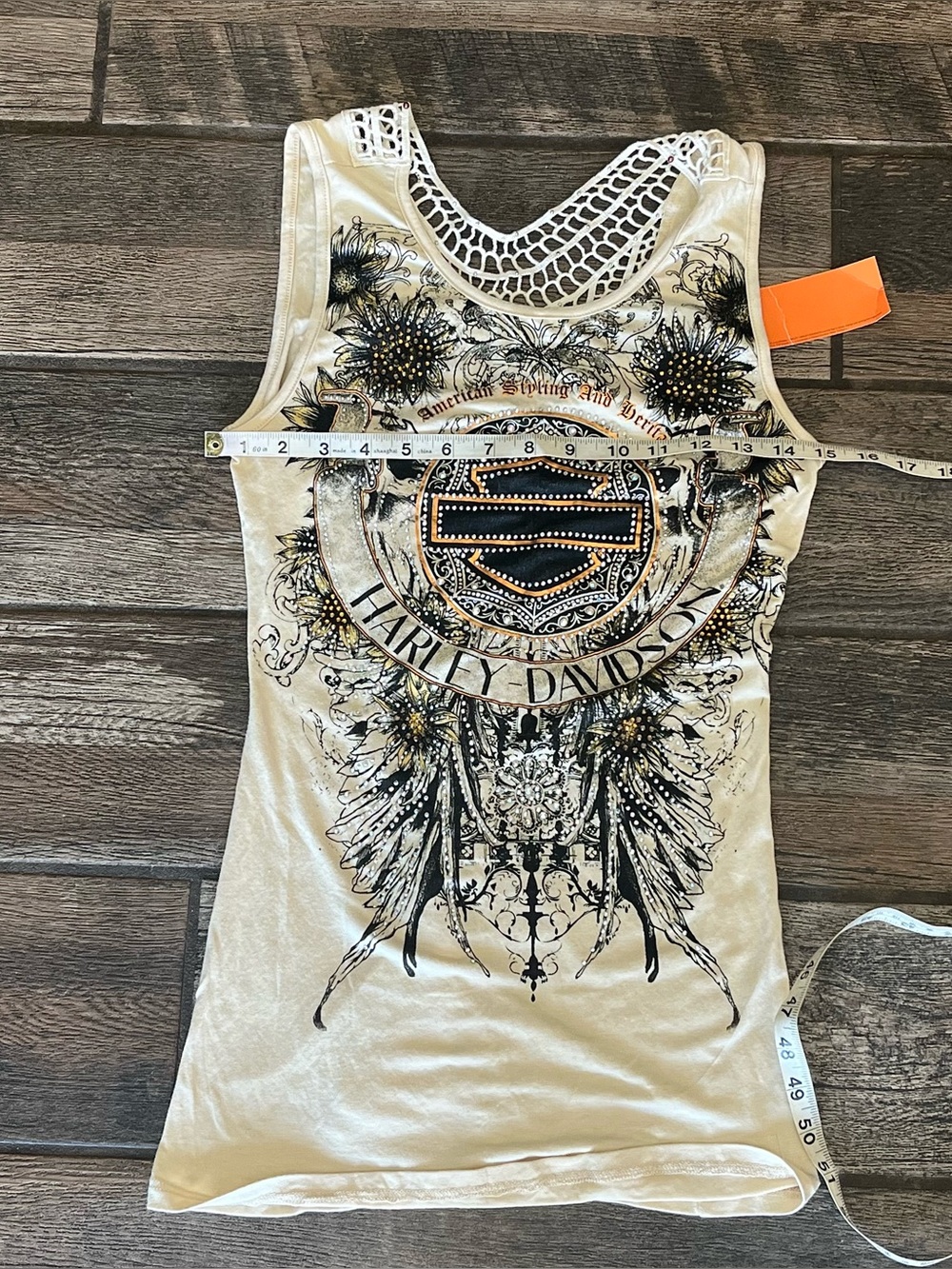 Harley Davidson tank top with bar and shield rhinestones and beads S - Picture 6 of 9